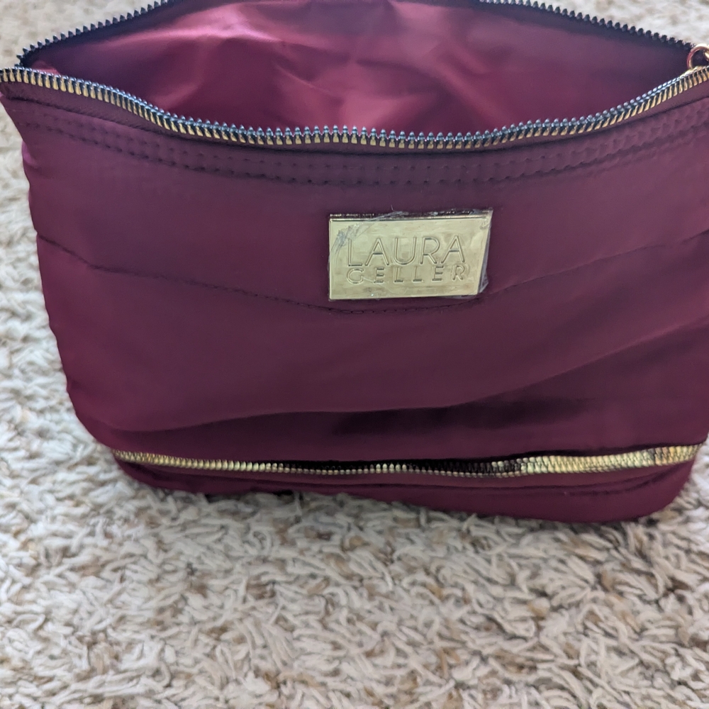 Laura Geller Red Cosmetic Bag with Metallic Zipper